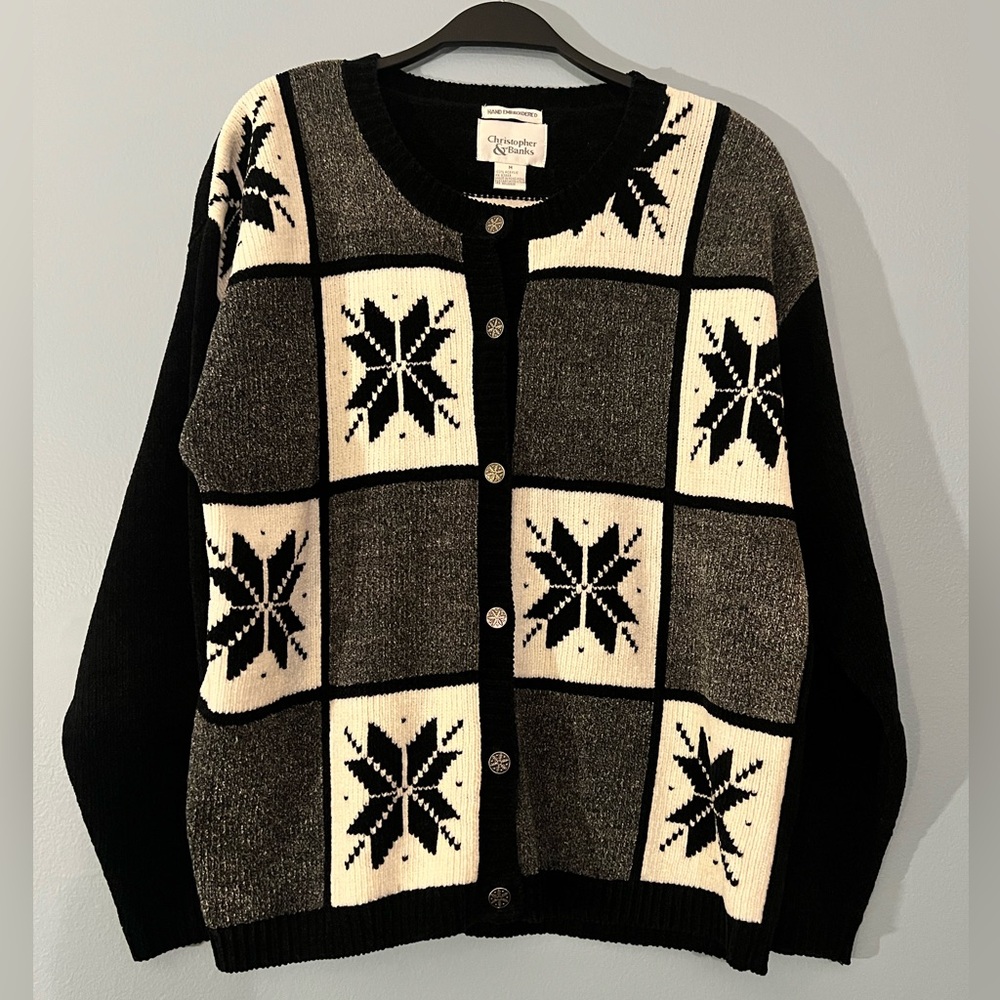 Christopher & Banks Black and White Cardigan Sweater